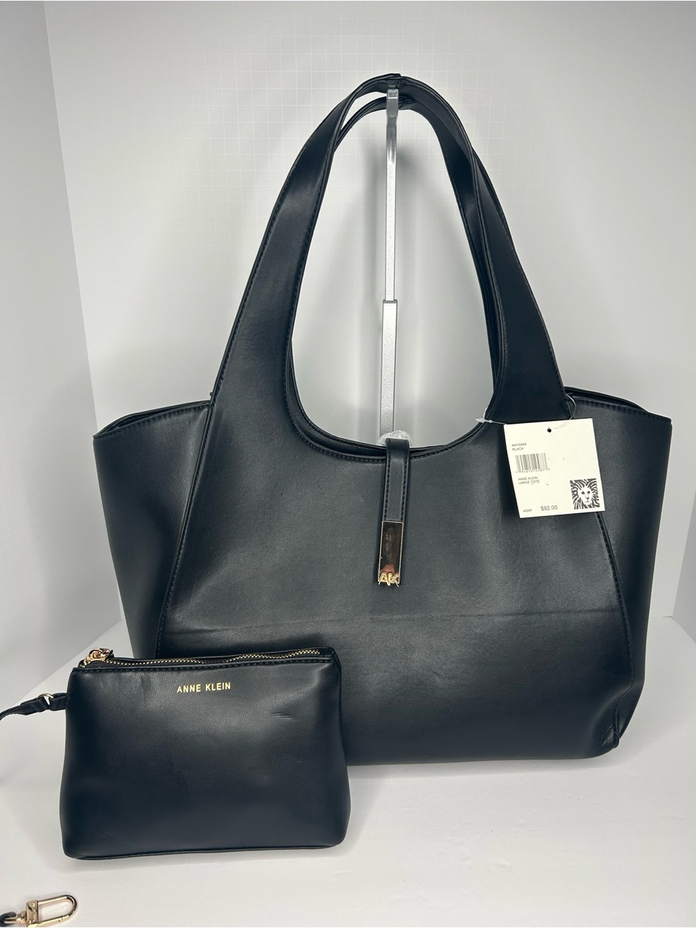 Anne Klein Black Faux-Leather Tote with Matching Pouch